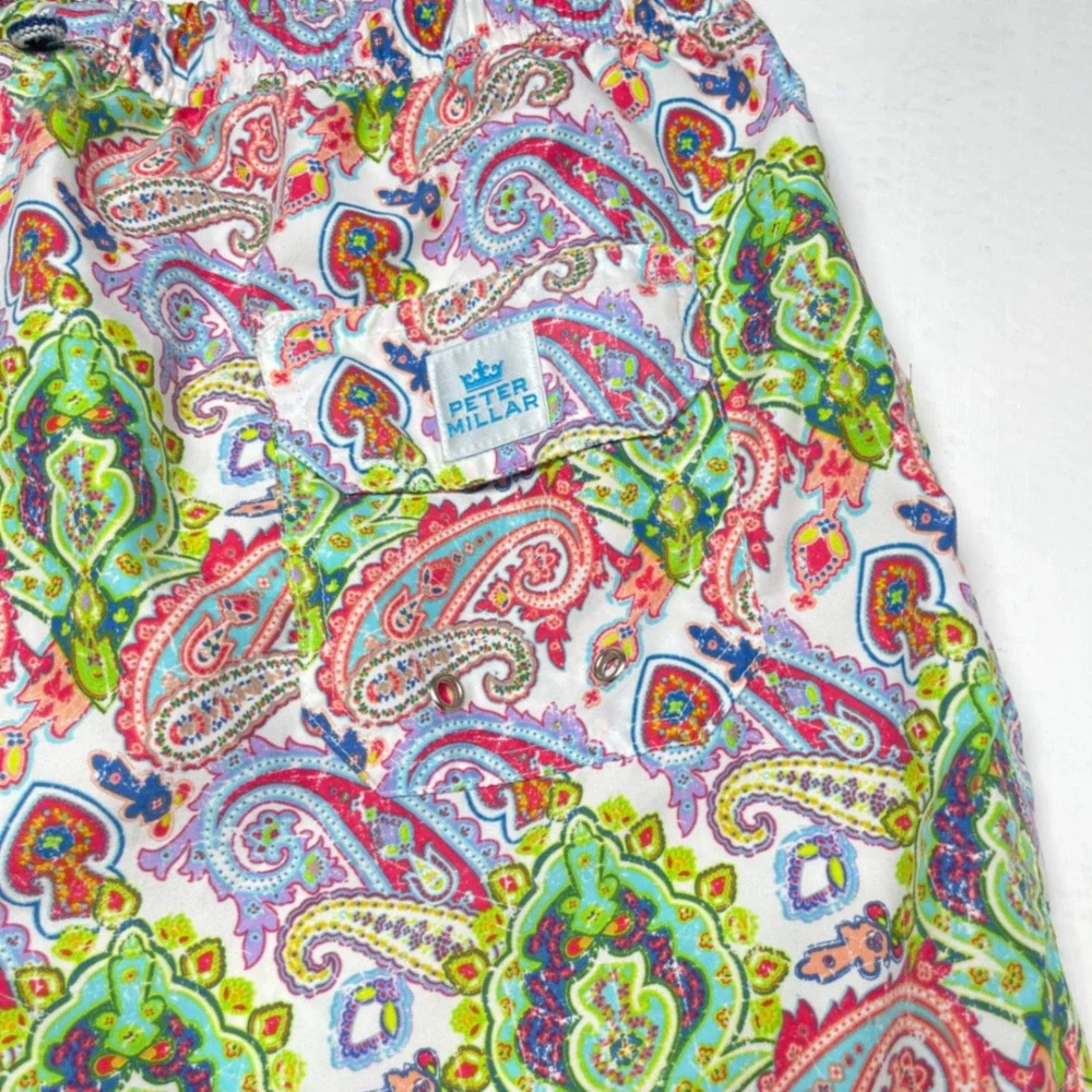 Peter‎ Millar Paisley Print Lined Swim Trunks Drawstrings Multicolor Men's L